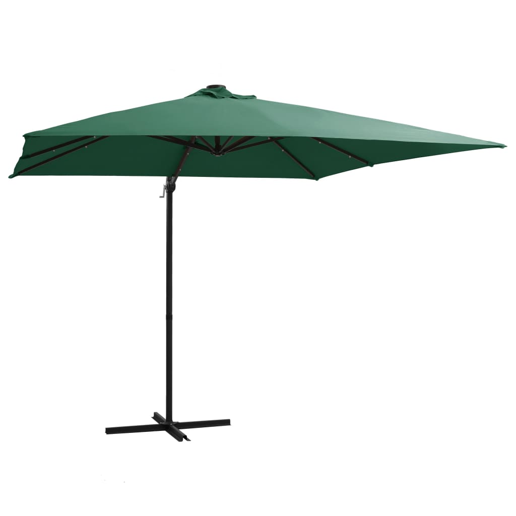 Umbrelă în consolă cu LED, stâlp din oțel, verde, 250x250 cm