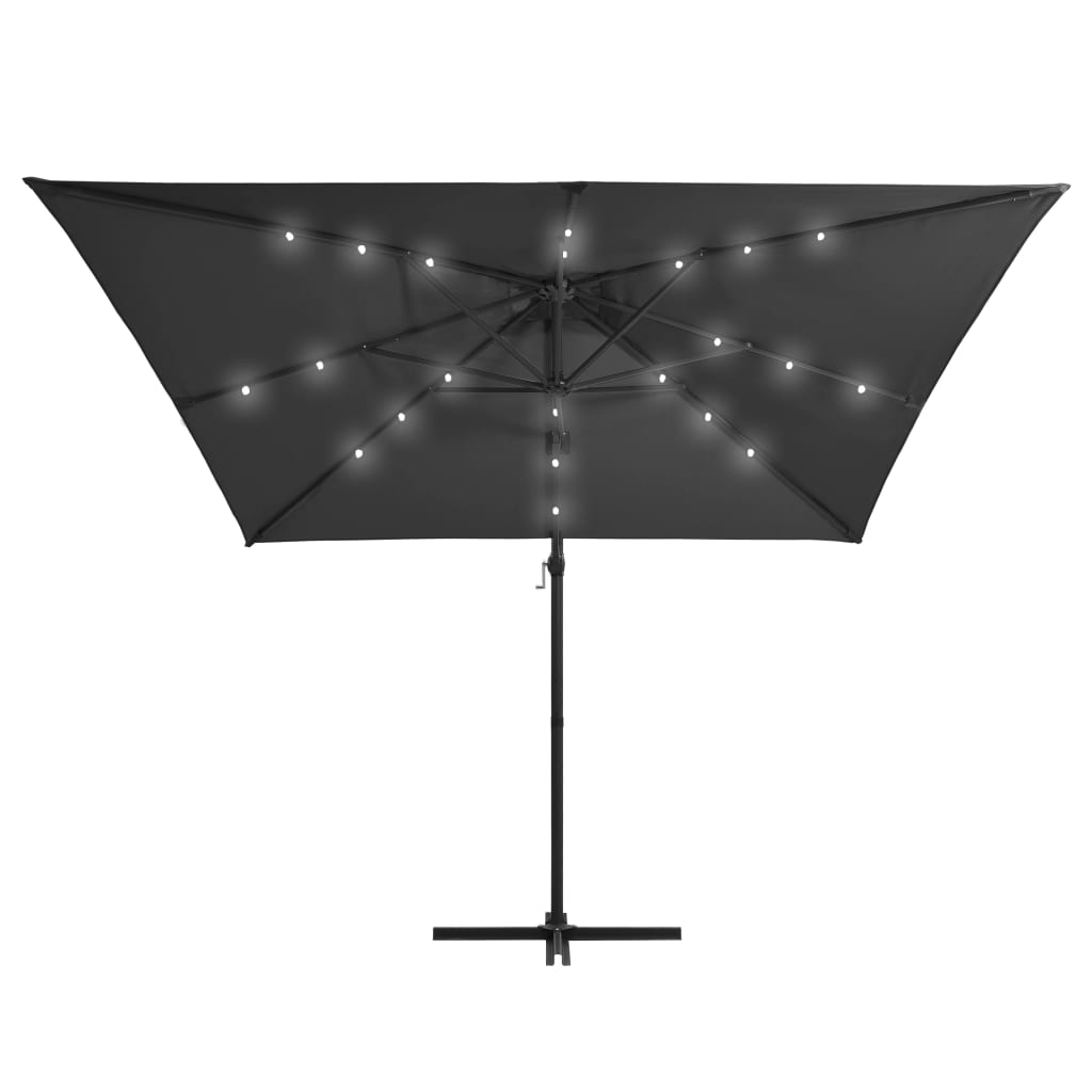 Umbrelă în consolă cu LED, stâlp din oțel, antracit, 250x250 cm