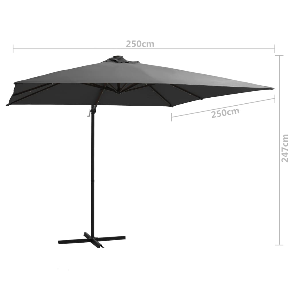 Umbrelă în consolă cu LED, stâlp din oțel, antracit, 250x250 cm