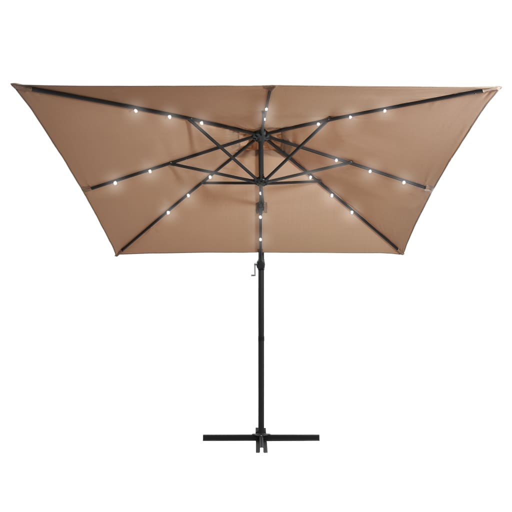 Umbrelă în consolă cu LED, stâlp din oțel, taupe, 250x250 cm