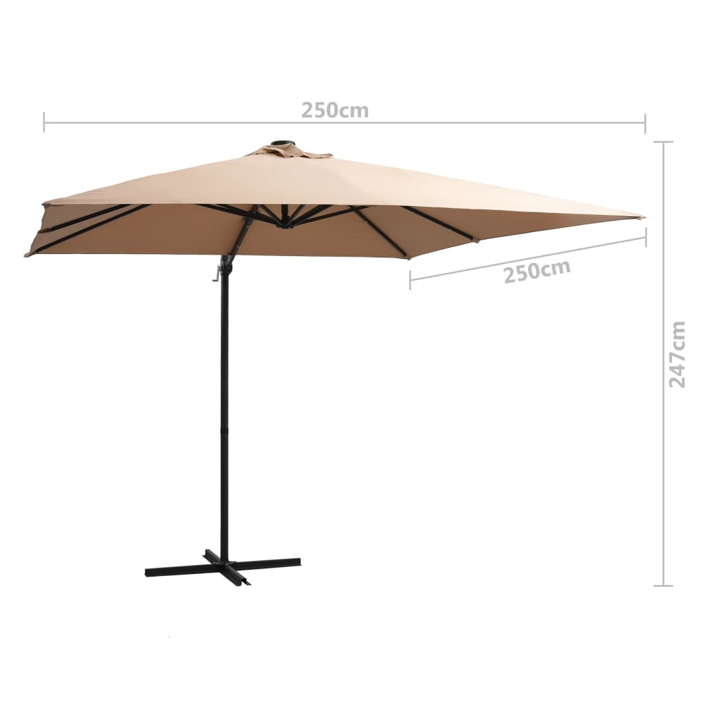 Umbrelă în consolă cu LED, stâlp din oțel, taupe, 250x250 cm