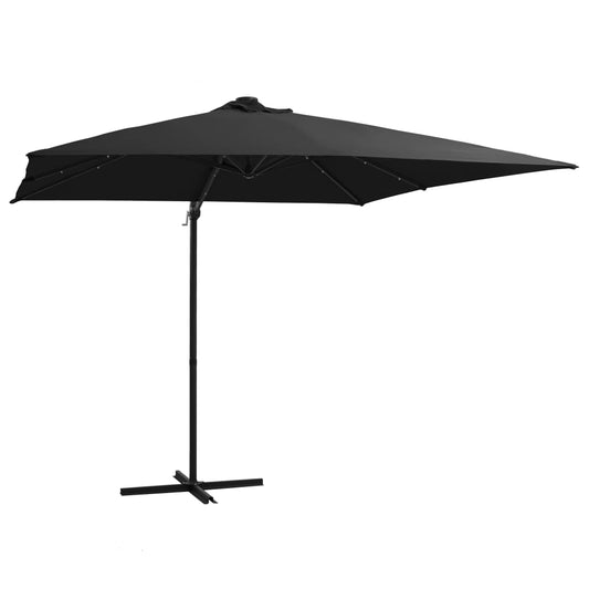 Umbrelă în consolă cu LED, stâlp din oțel, negru, 250x250 cm