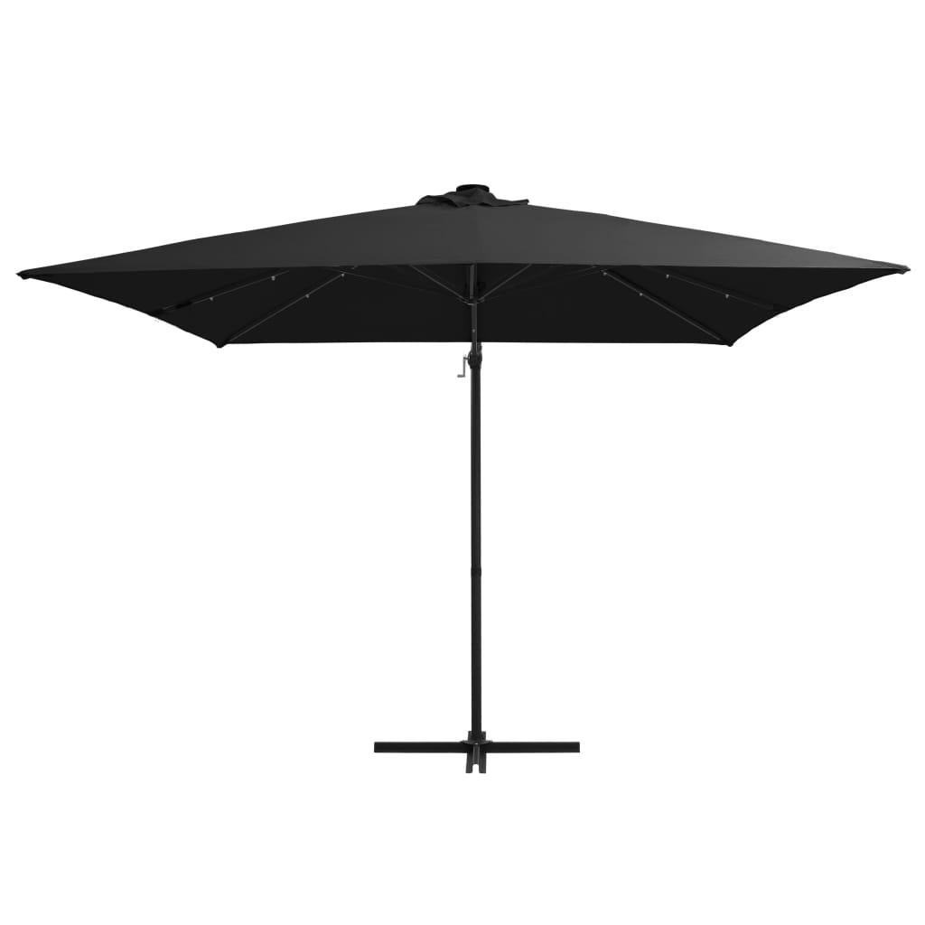 Umbrelă în consolă cu LED, stâlp din oțel, negru, 250x250 cm