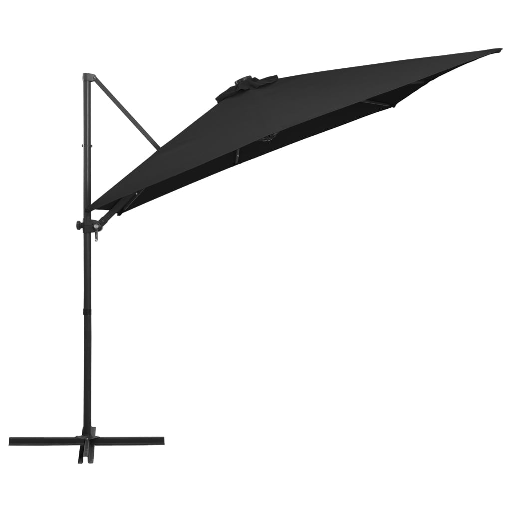 Umbrelă în consolă cu LED, stâlp din oțel, negru, 250x250 cm