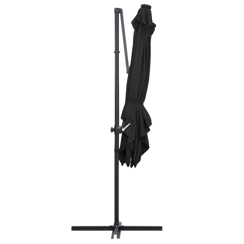 Umbrelă în consolă cu LED, stâlp din oțel, negru, 250x250 cm