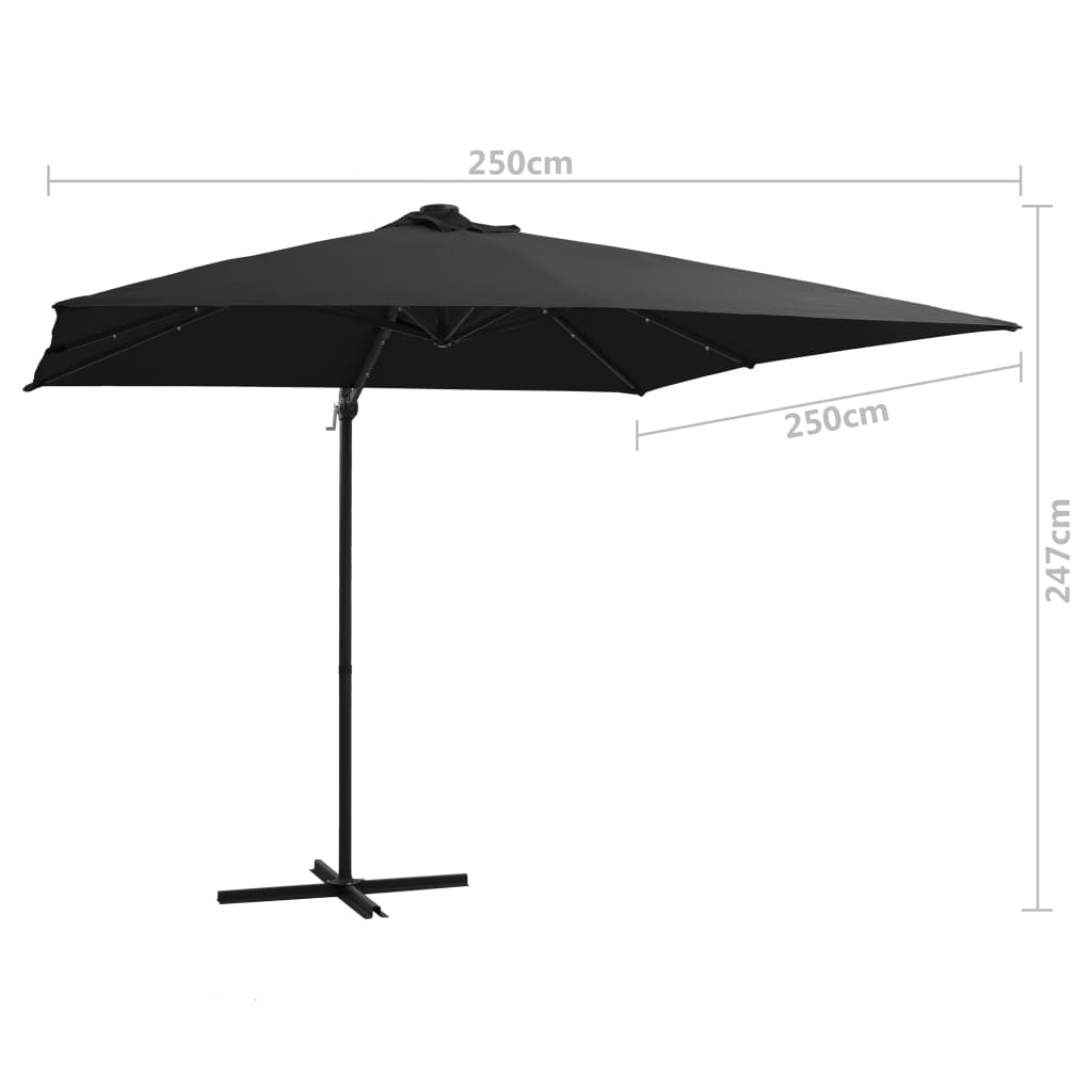 Umbrelă în consolă cu LED, stâlp din oțel, negru, 250x250 cm