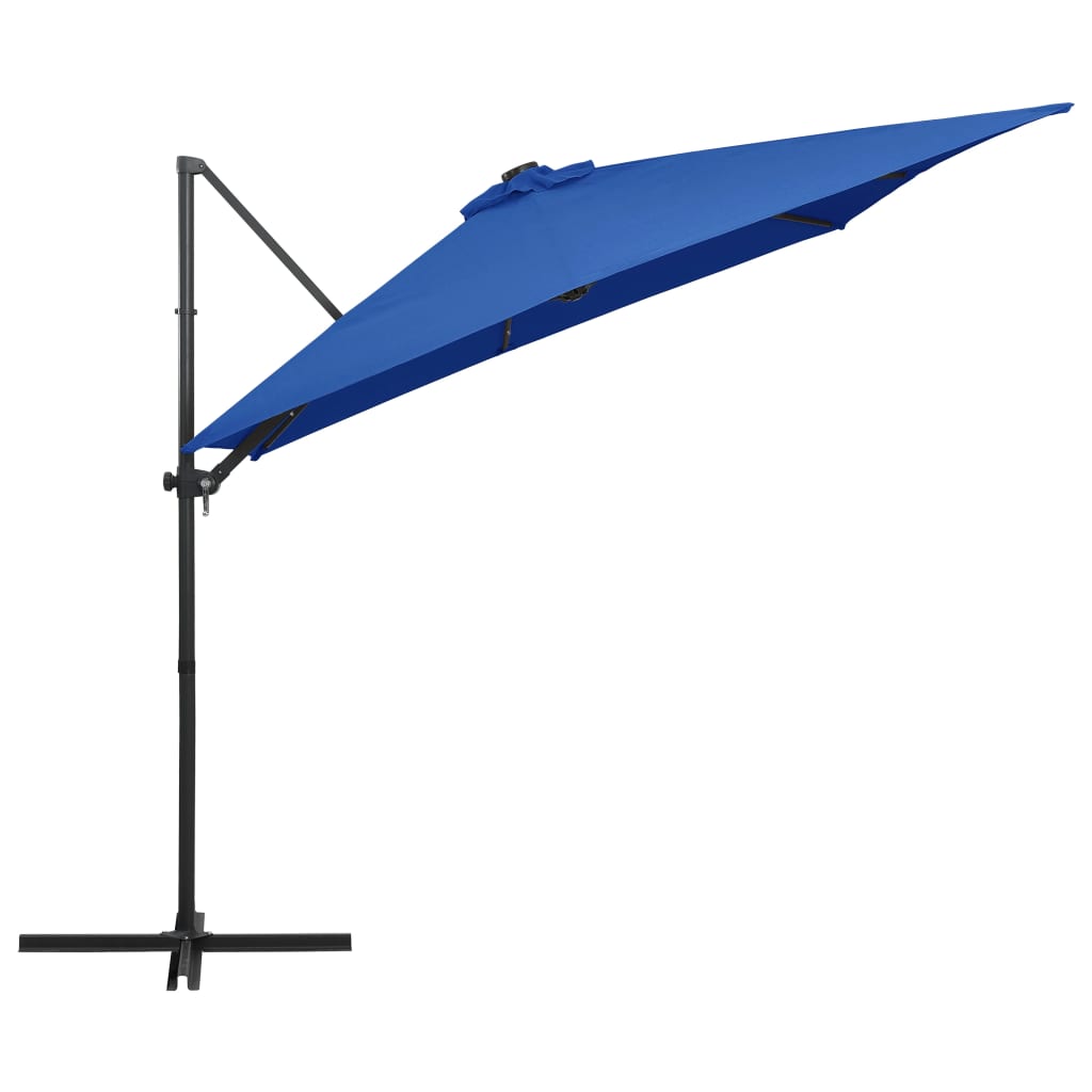 Umbrelă consolă cu LED, stâlp din oțel albastru azur 250x250 cm