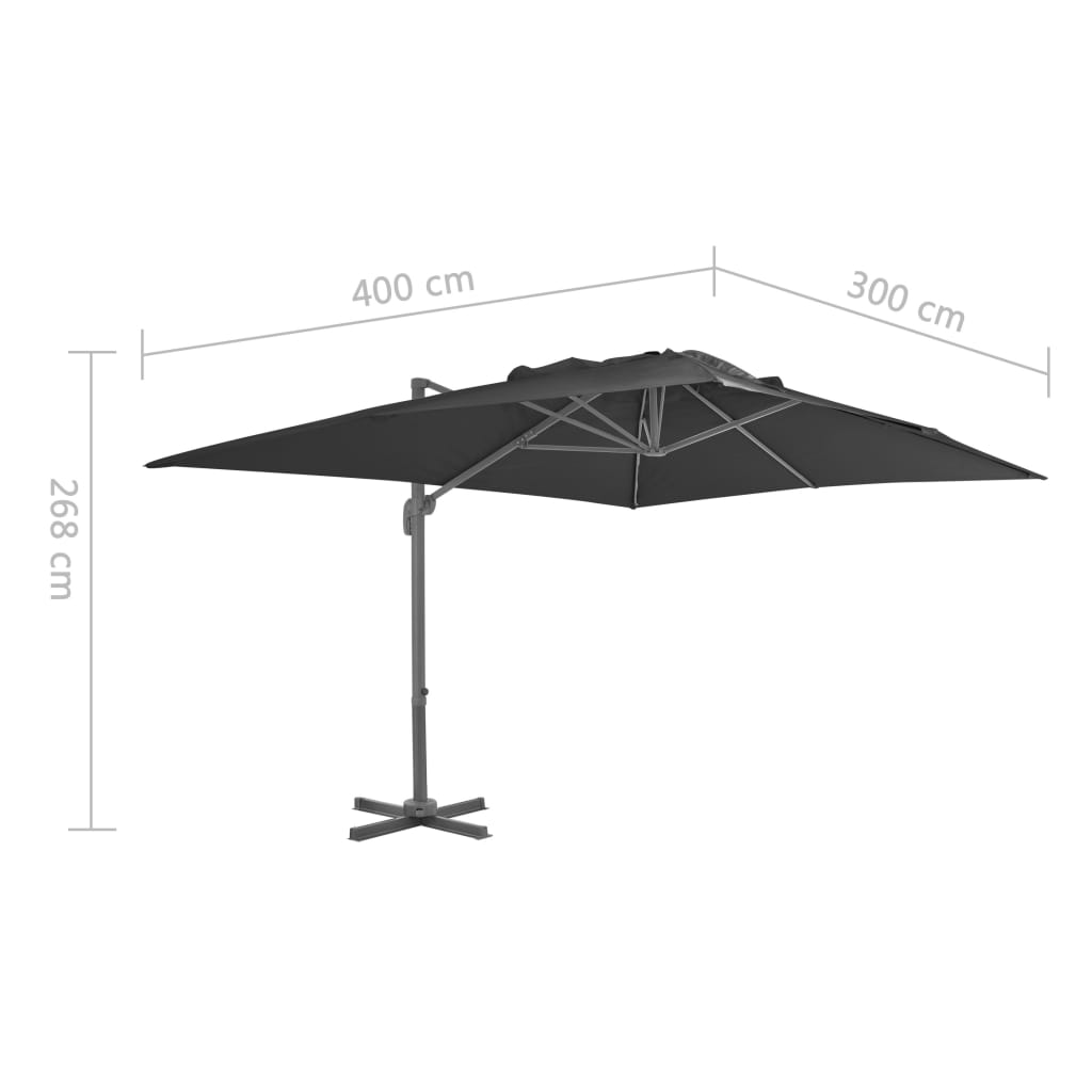 Umbrelă în consolă cu stâlp din aluminiu, negru, 4x3 m