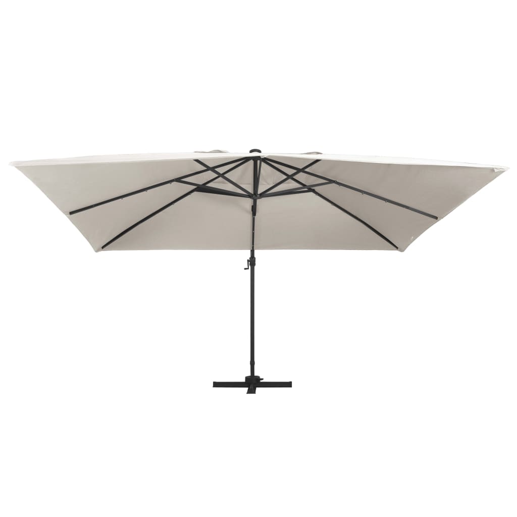 Umbrelă în consolă cu LED, stâlp din aluminiu nisipiu 400x300cm