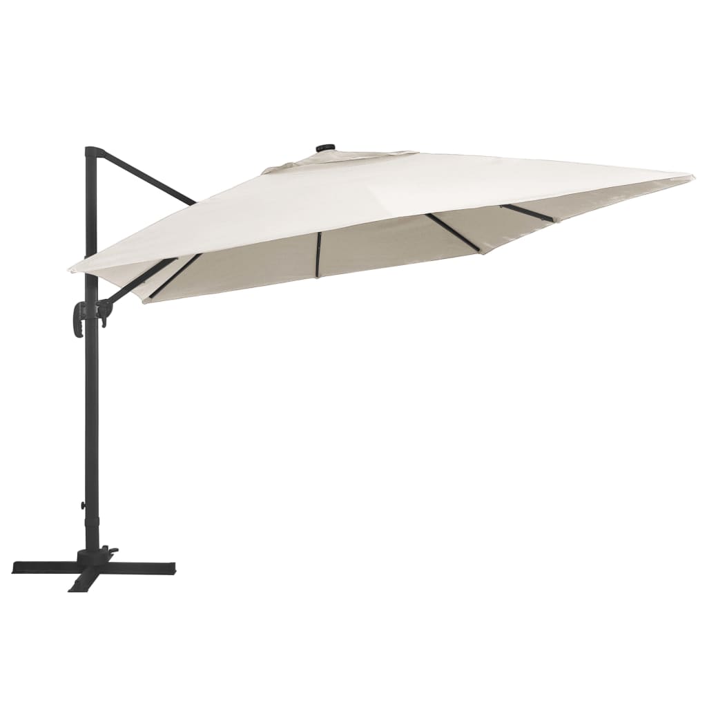 Umbrelă în consolă cu LED, stâlp din aluminiu nisipiu 400x300cm