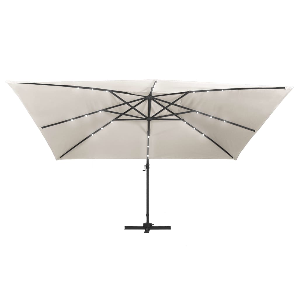 Umbrelă în consolă cu LED, stâlp din aluminiu nisipiu 400x300cm