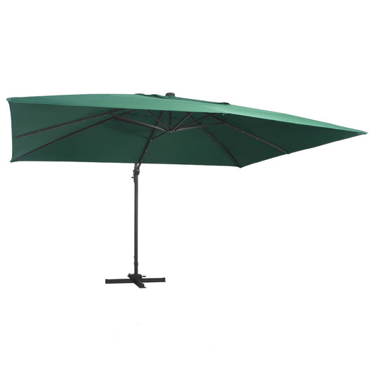 Umbrelă în consolă cu LED, stâlp din aluminiu verde 400x300 cm