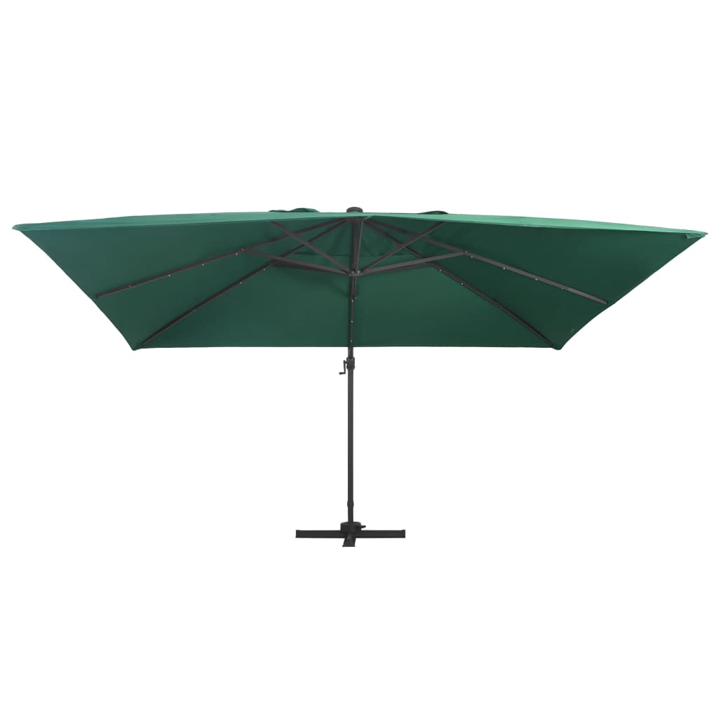 Umbrelă în consolă cu LED, stâlp din aluminiu verde 400x300 cm