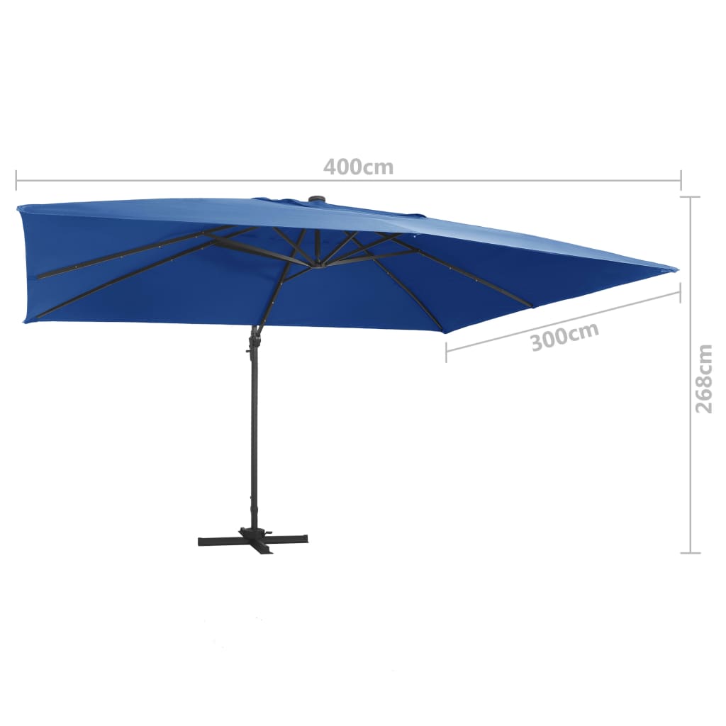 Umbrelă în consolă cu LED stâlp din aluminiu albastru 400x300cm