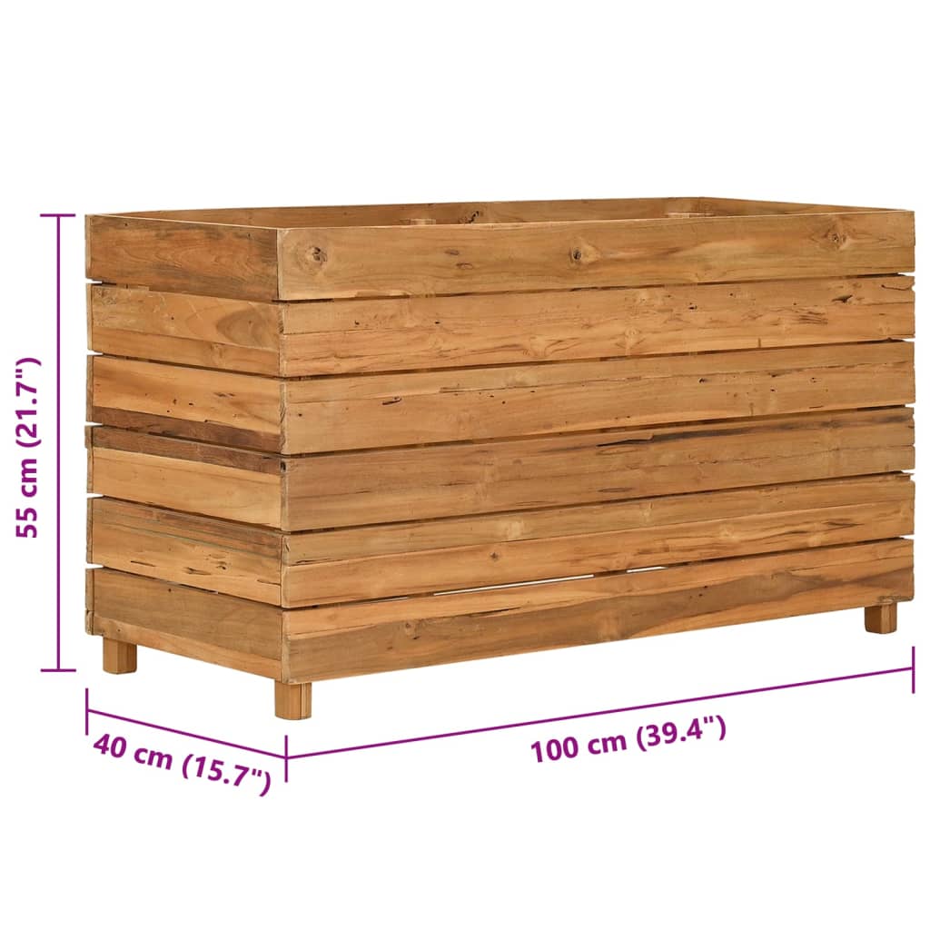 Strat înălțat, 100x40x55 cm, lemn de tec reciclat și oțel