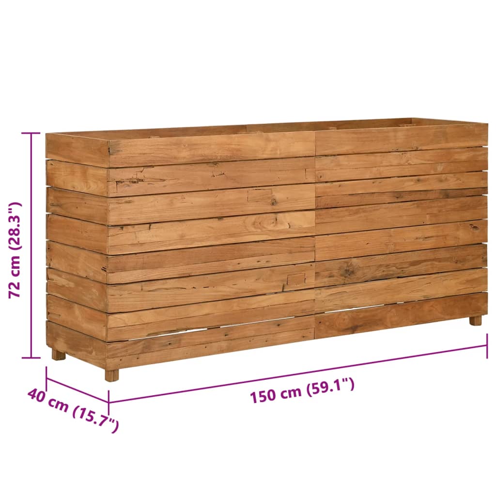 Strat înălțat, 150x40x72 cm, lemn de tec reciclat și oțel