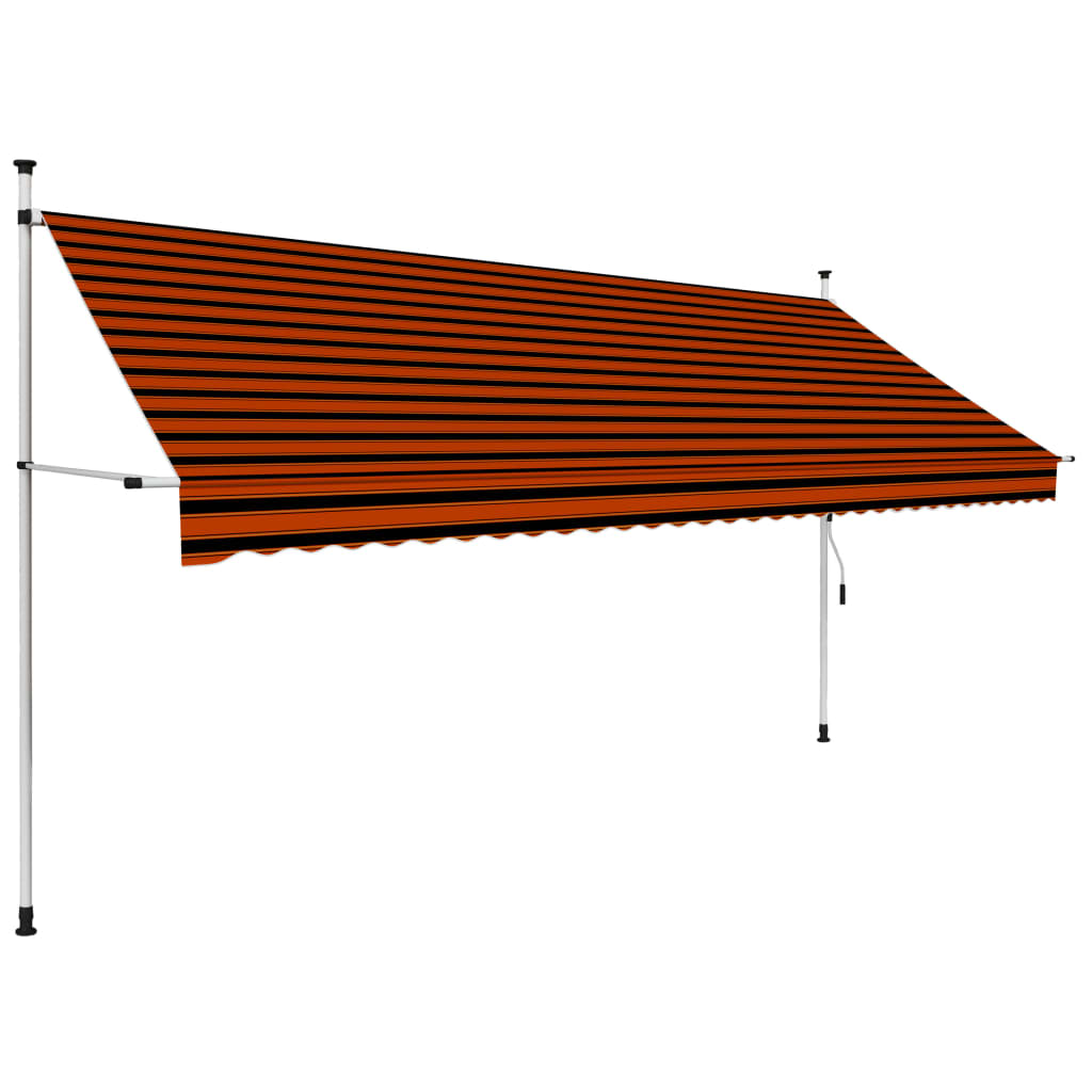 Manual retractable awning, orange and brown, 350 cm