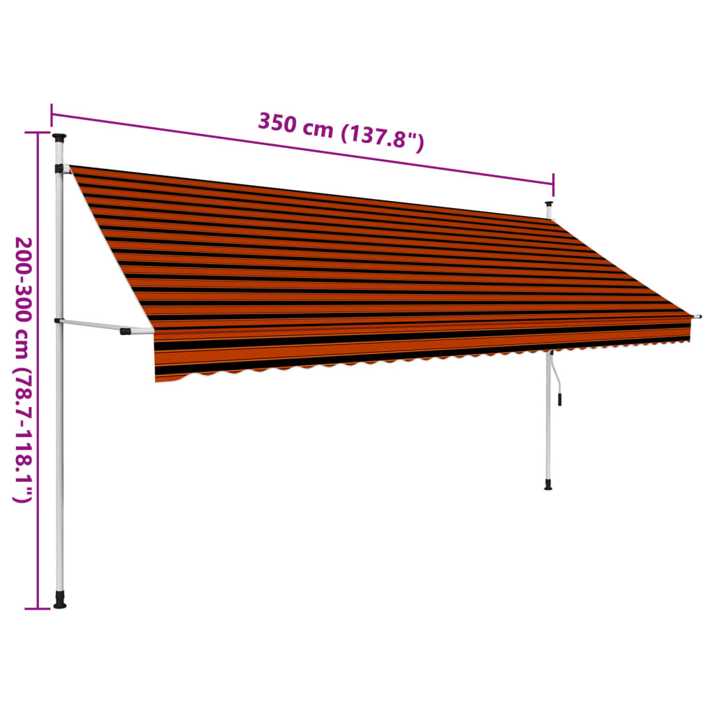 Copertină retractabilă manual, portocaliu și maro, 350 cm
