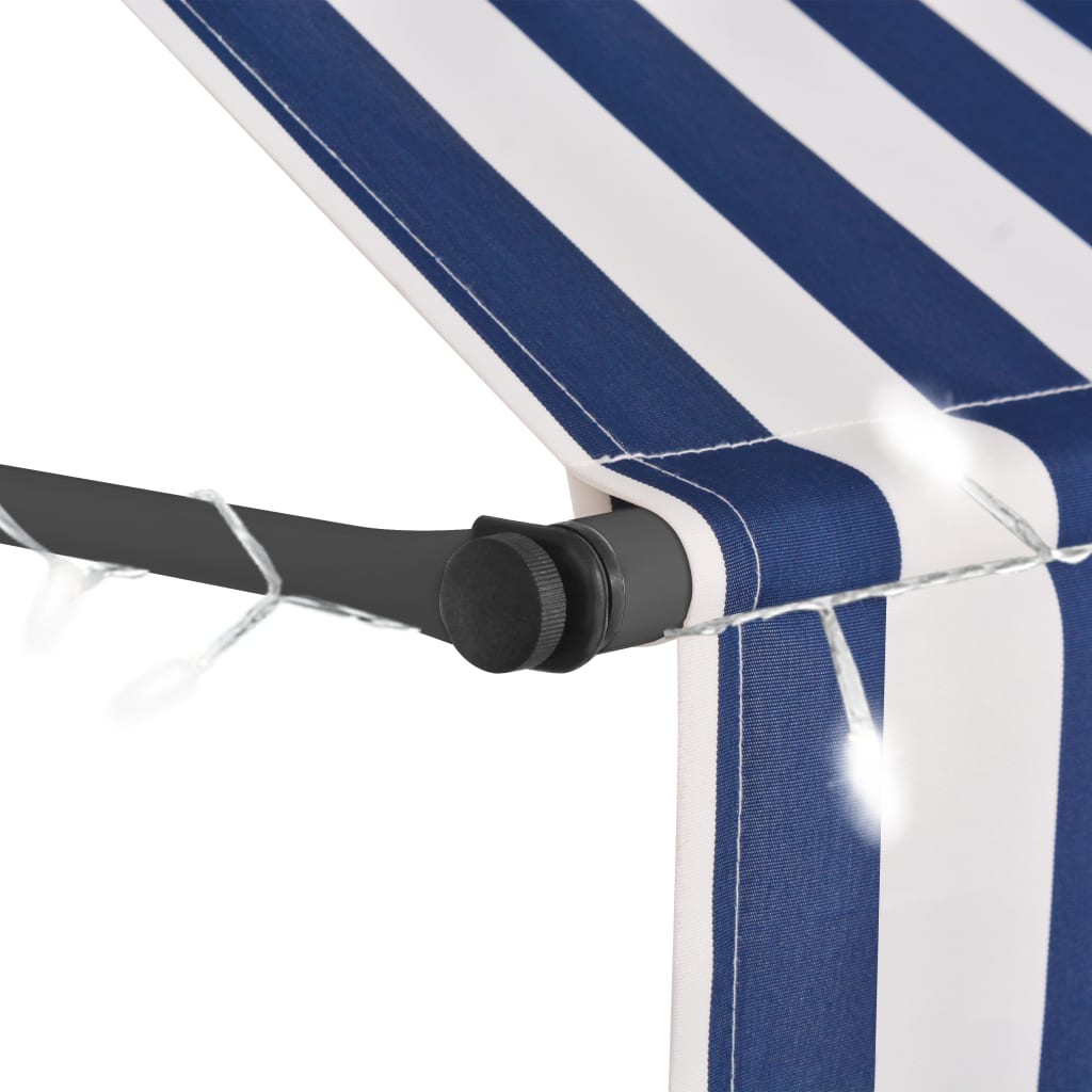 Copertină retractabilă manual cu LED, albastru & alb, 100 cm