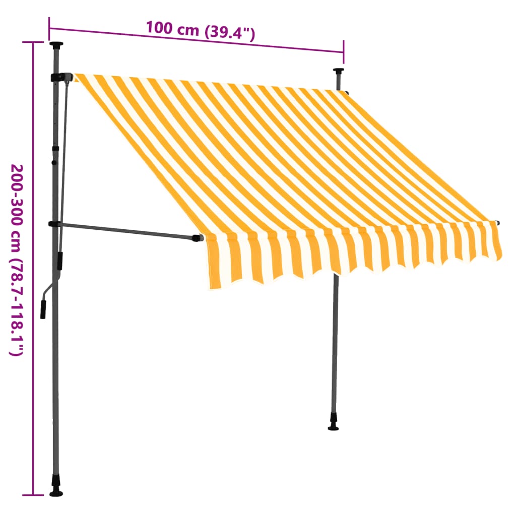 Copertină retractabilă manual cu LED, alb & portocaliu, 100 cm