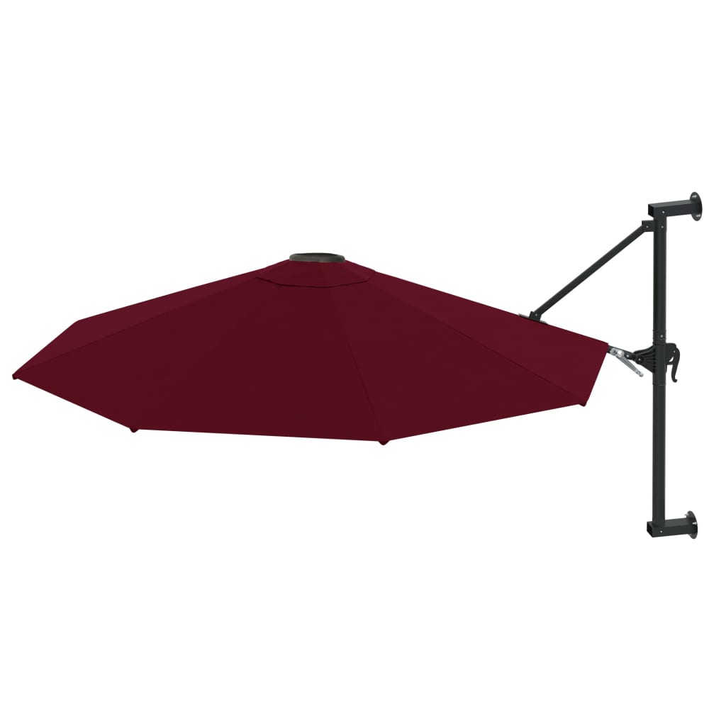 Umbrelă de soare de perete, stâlp metalic, roșu vișiniu, 300cm