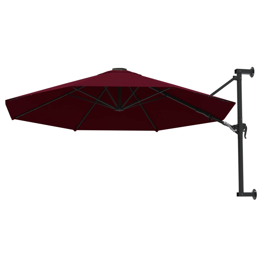 Umbrelă de soare de perete, stâlp metalic, roșu vișiniu, 300cm