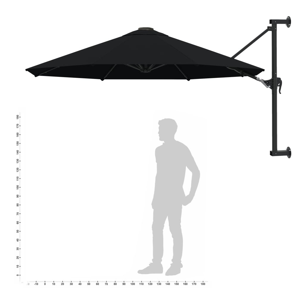 Umbrelă de soare de perete cu stâlp metalic, negru, 300 cm