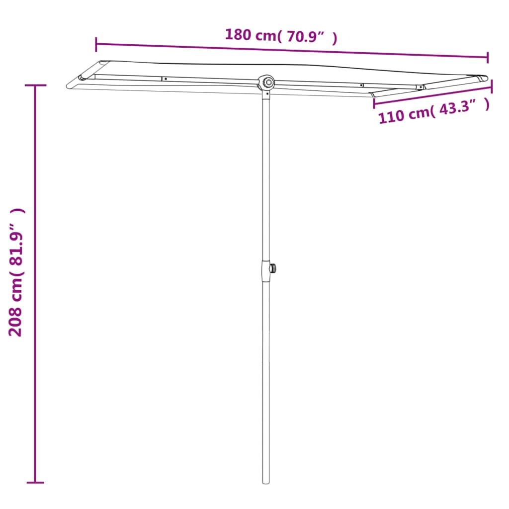 Umbrelă de soare de grădină, stâlp aluminiu, verde, 180x110 cm