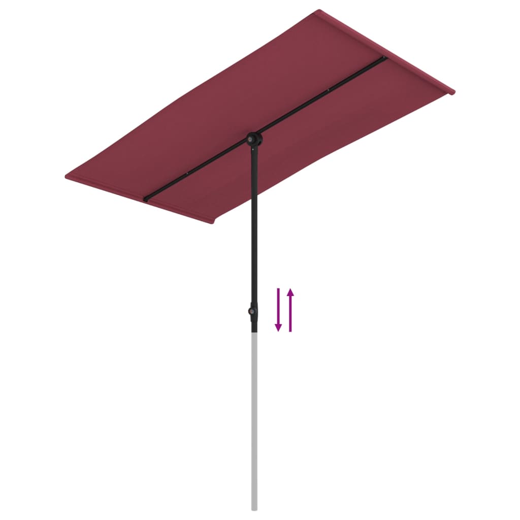 Umbrelă soare de grădină stâlp aluminiu roșu bordo 180x110 cm