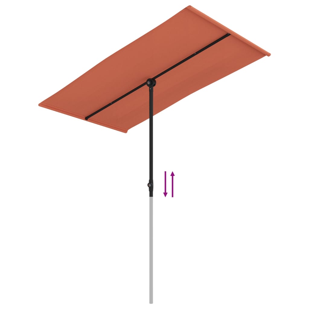 Umbrelă de soare exterior cu stâlp aluminiu cărămiziu 180x110cm