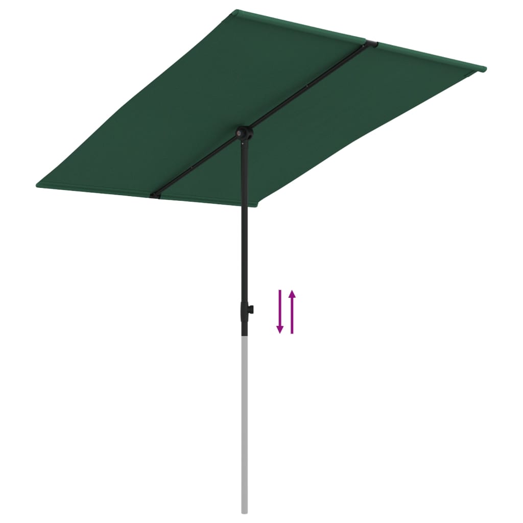 Umbrelă de soare de grădină, stâlp aluminiu, verde, 2x1,5 cm