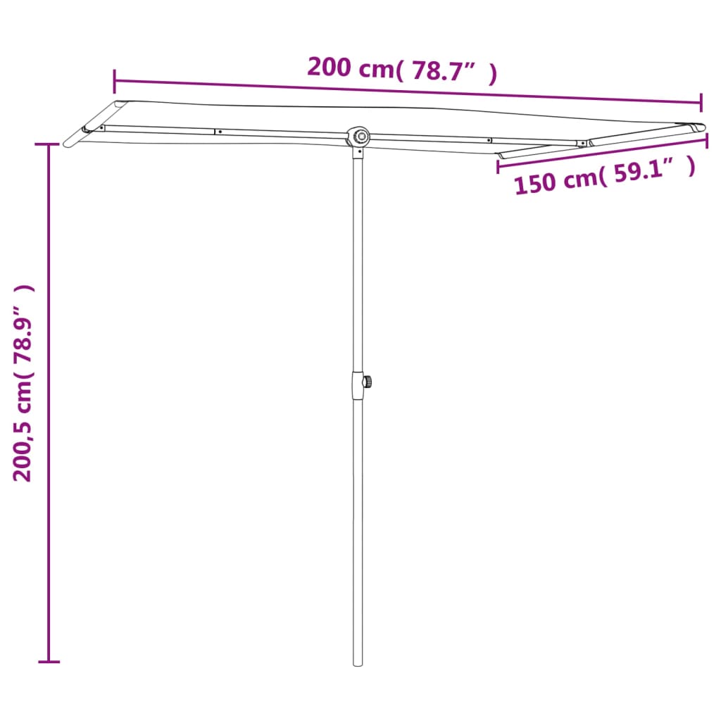 Umbrelă de soare de grădină stâlp aluminiu alb nisipiu 2x1,5 m