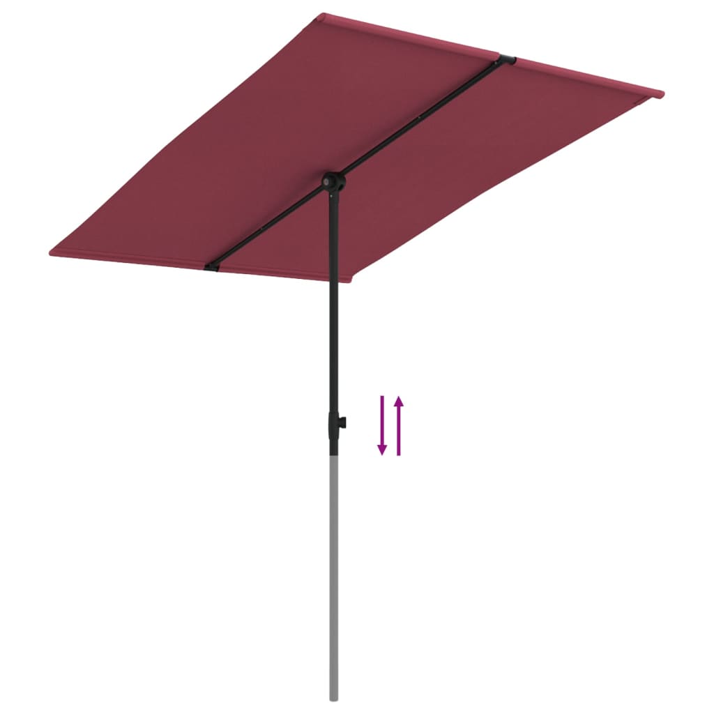 Umbrelă de soare de exterior, stâlp aluminiu, bordo, 2x1,5 cm