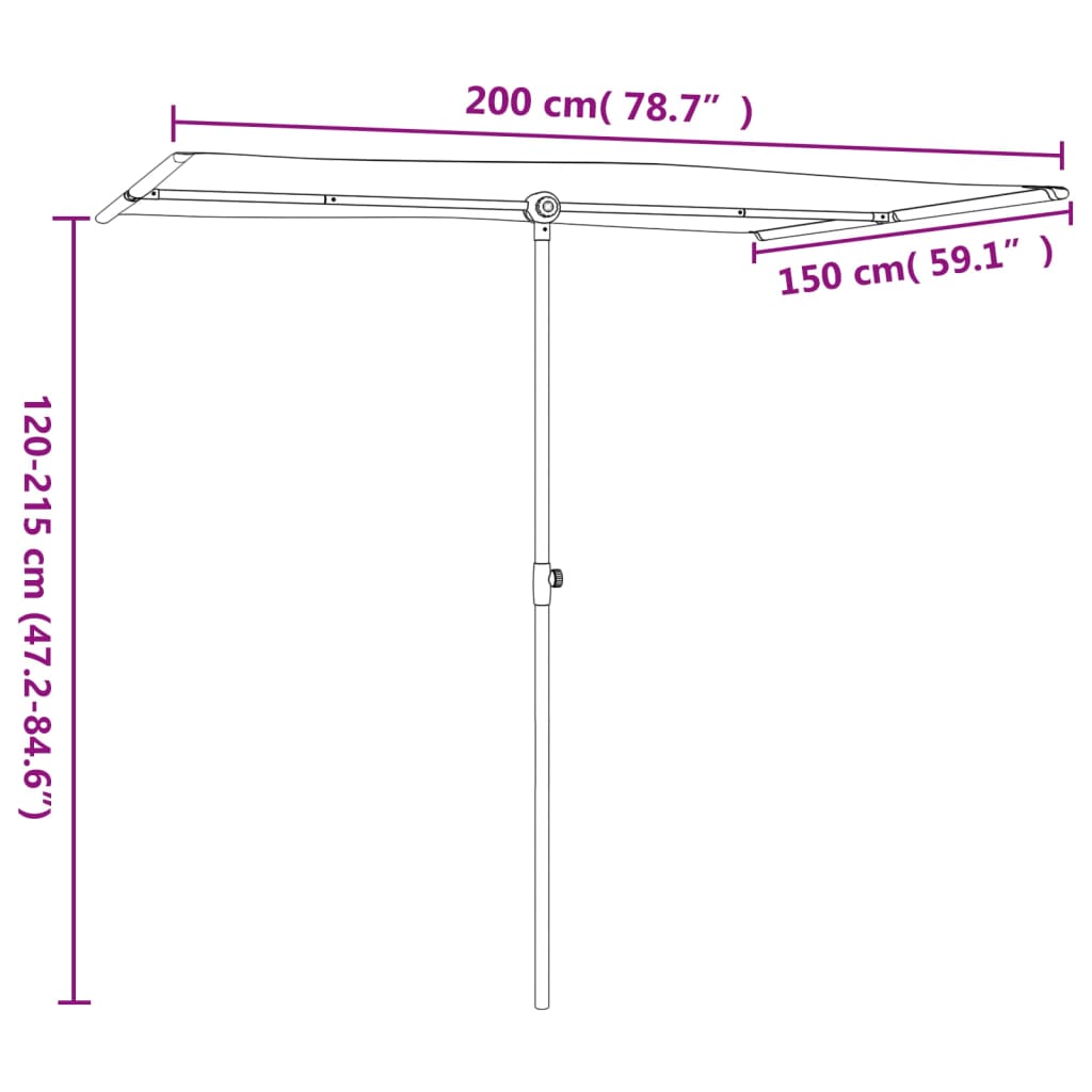 Umbrelă de soare de exterior, stâlp aluminiu, bordo, 2x1,5 cm