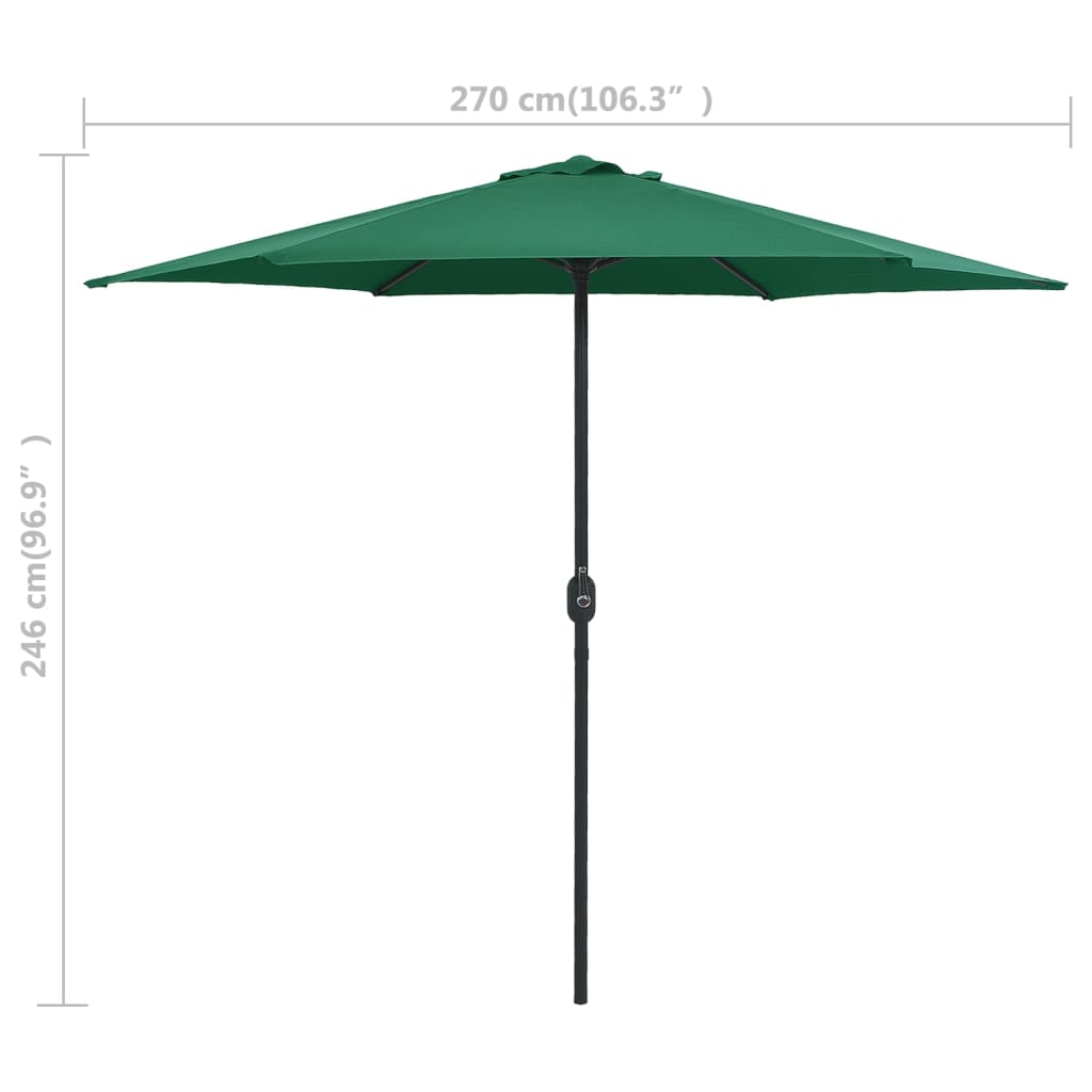 Umbrelă de soare cu stâlp din aluminiu, verde, 270x246 cm