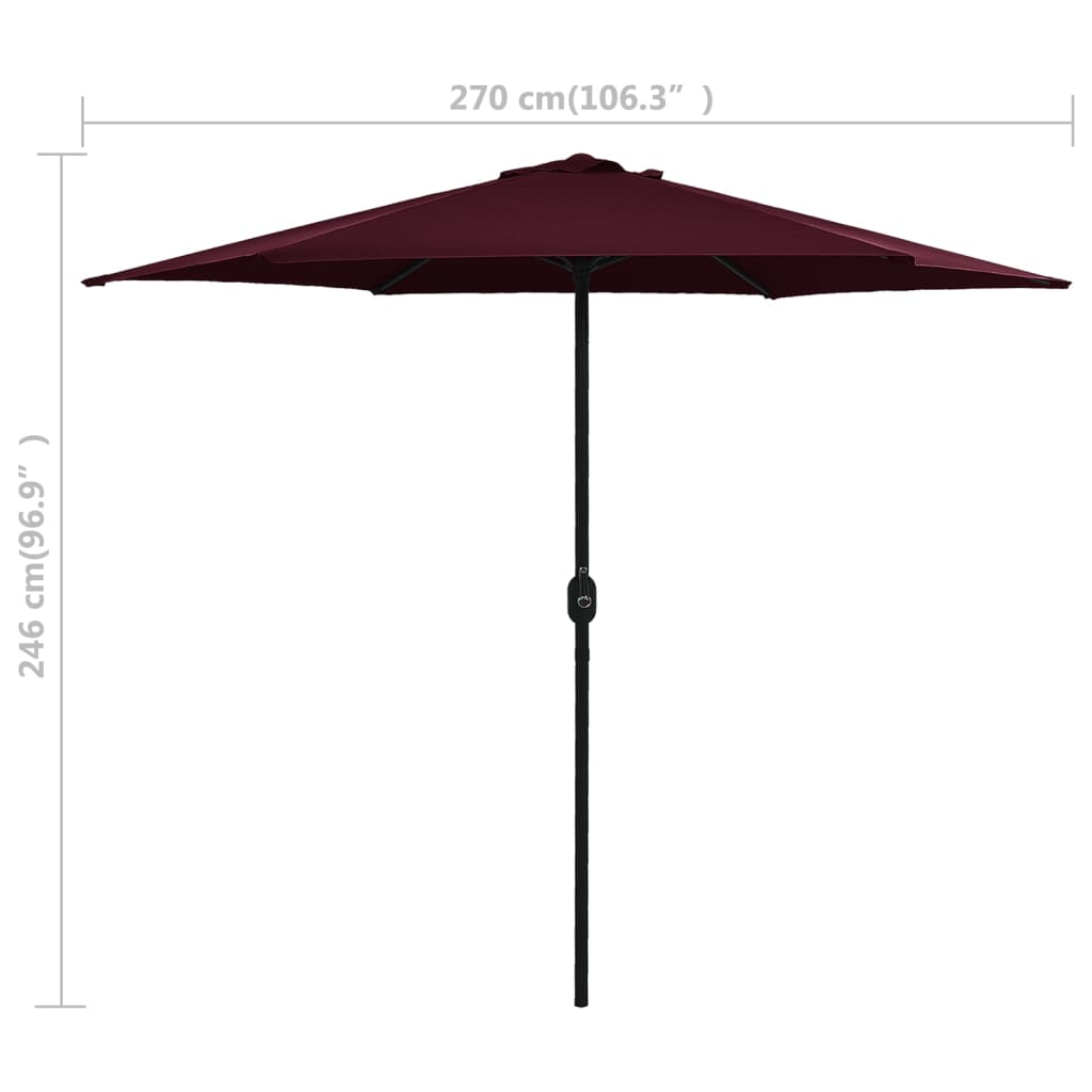 Umbrelă soare de grădină stâlp aluminiu roșu bordo 270x246 cm