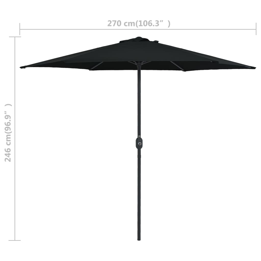 Umbrelă de soare cu stâlp din aluminiu, negru, 270x246 cm