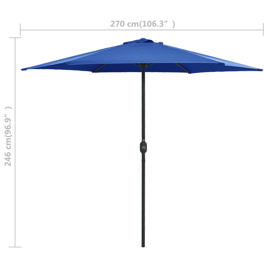 Umbrelă soare de grădină stâlp aluminiu albastru azur 270x246cm