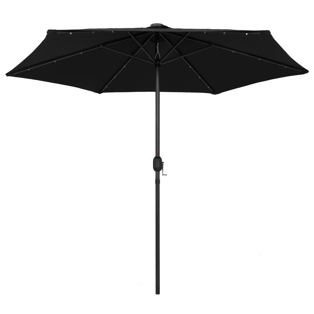 Umbrelă de soare cu LED-uri, stâlp din aluminiu, negru, 270 cm