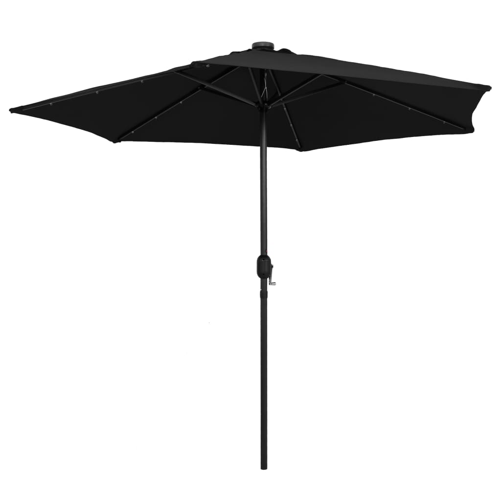 Umbrelă de soare cu LED-uri, stâlp din aluminiu, negru, 270 cm