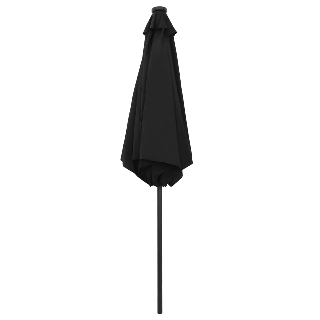 Umbrelă de soare cu LED-uri, stâlp din aluminiu, negru, 270 cm