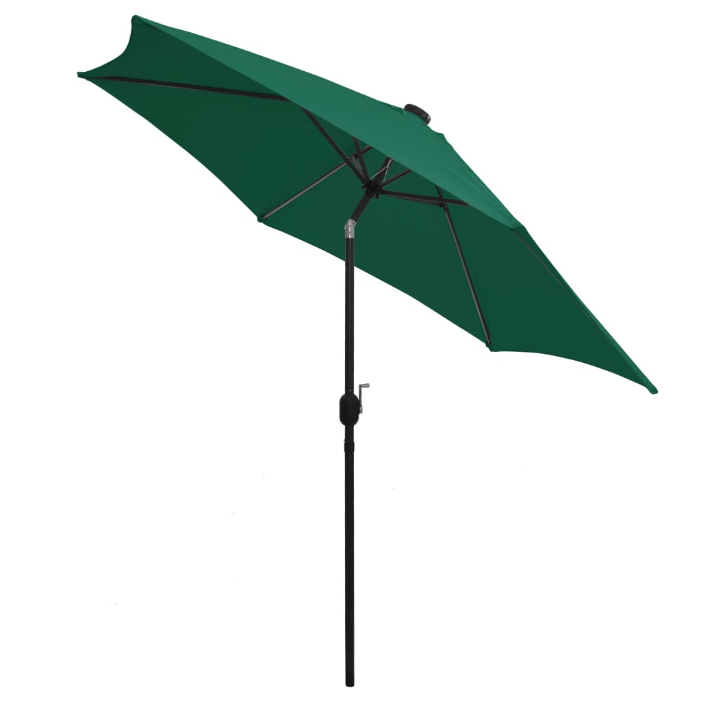 Umbrelă de soare, LED-uri și stâlp aluminiu, verde, 300 cm