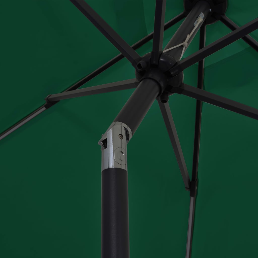 Umbrelă de soare, LED-uri și stâlp aluminiu, verde, 300 cm