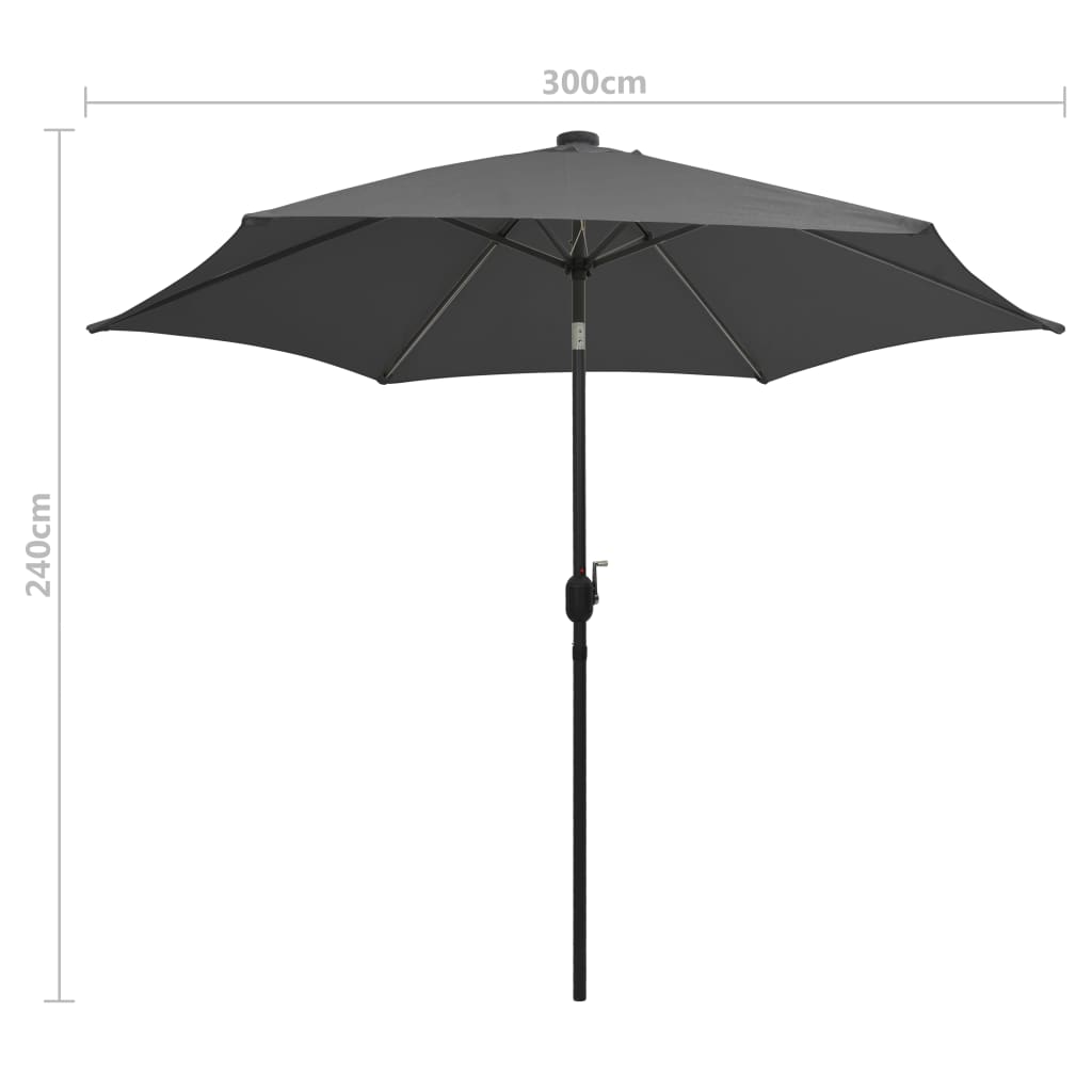 Umbrelă de soare cu LED-uri, stâlp aluminiu, antracit, 300 cm