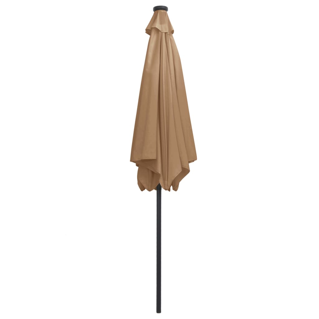 Umbrelă de soare cu LED-uri, stâlp din aluminiu, taupe, 300 cm