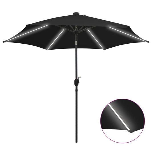 Umbrelă de soare cu LED-uri, stâlp din aluminiu, negru, 300 cm