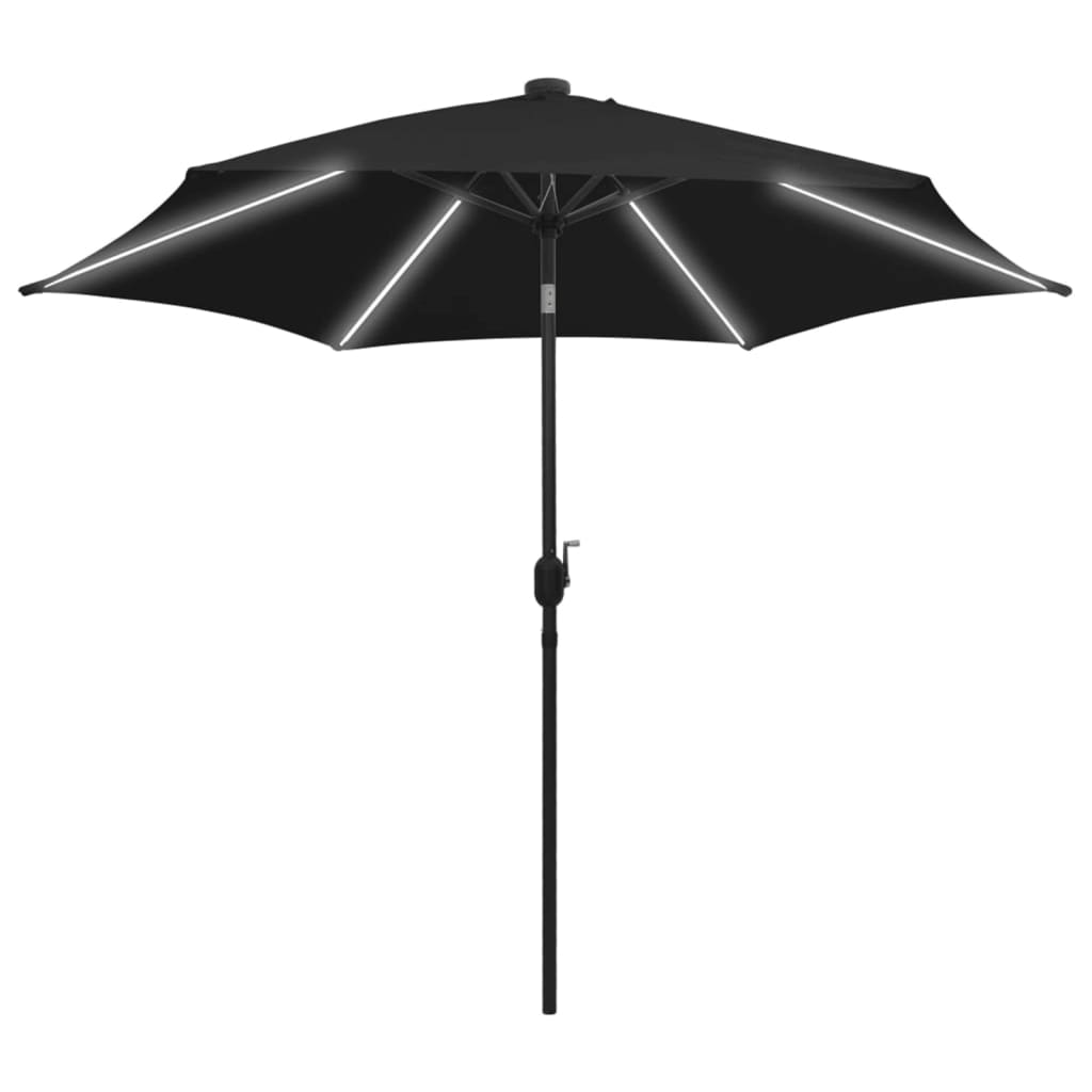 Umbrelă de soare cu LED-uri, stâlp din aluminiu, negru, 300 cm