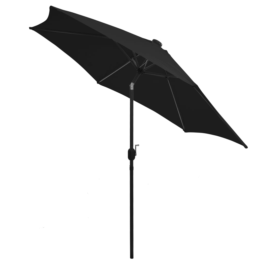 Umbrelă de soare cu LED-uri, stâlp din aluminiu, negru, 300 cm