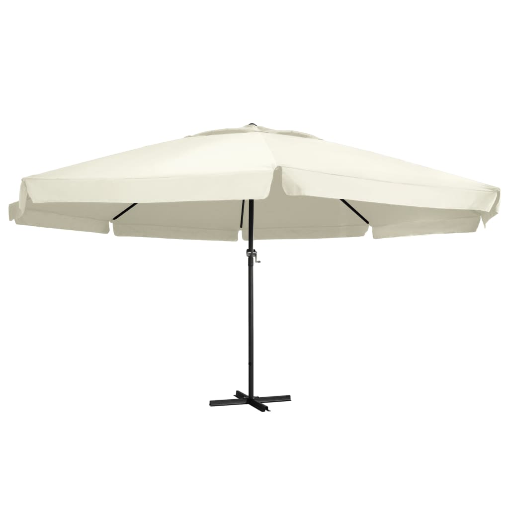 Umbrelă de soare de grădină, stâlp aluminiu alb nisipiu 600 cm