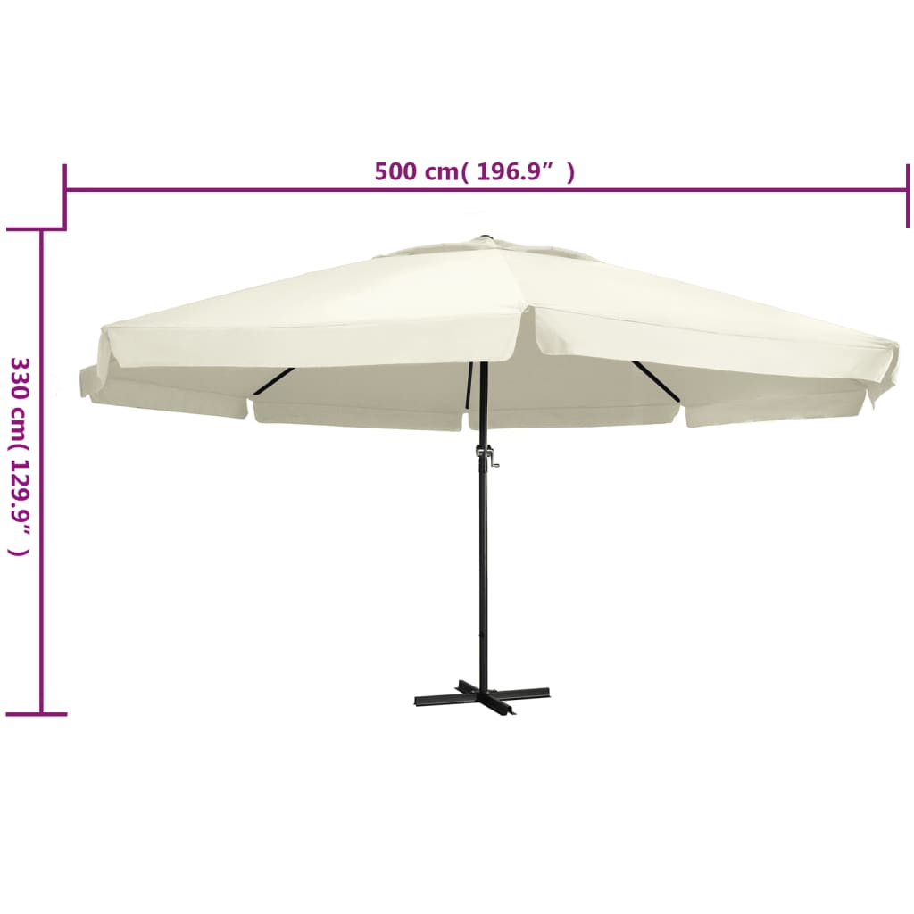 Umbrelă de soare de grădină, stâlp aluminiu alb nisipiu 600 cm